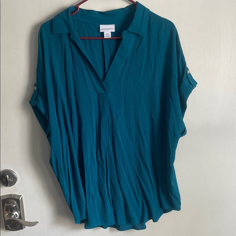 Liz Claiborne Teal Collared Blouse